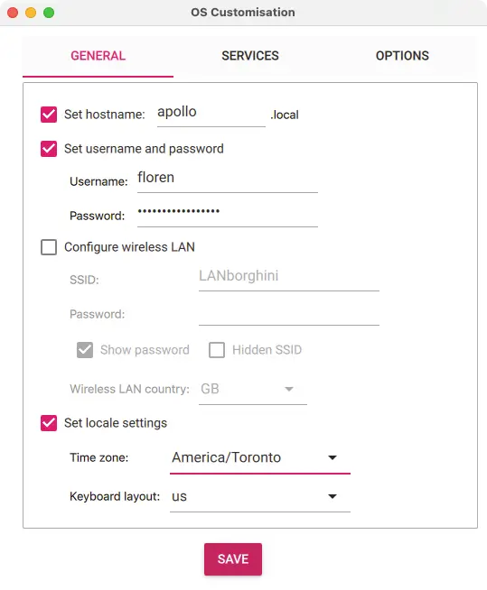 OS General Settings: Imager General